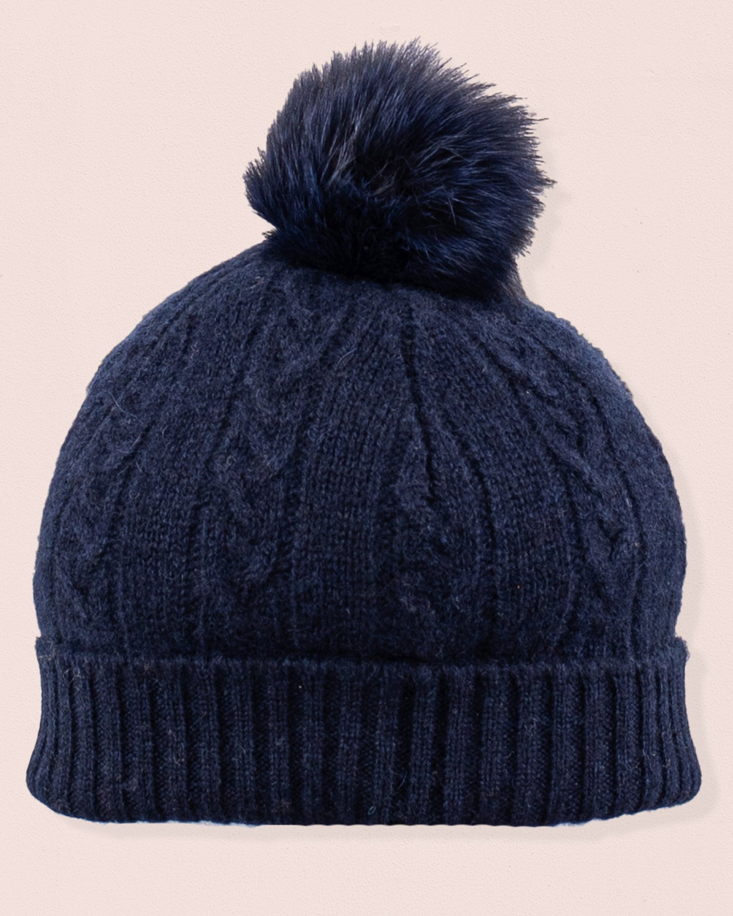 Cashmere Navy Fur Pom-Pom Hat